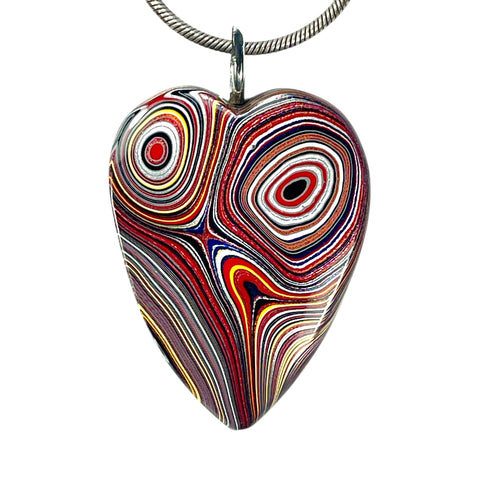 DVH Corvette Fordite Heart Pendant Car Paint Sterling Bail 35x28x6mm (5943)