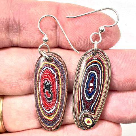 DVH Genuine Corvette Fordite Earrings Sterling French Wires 36x15x4mm (6020)