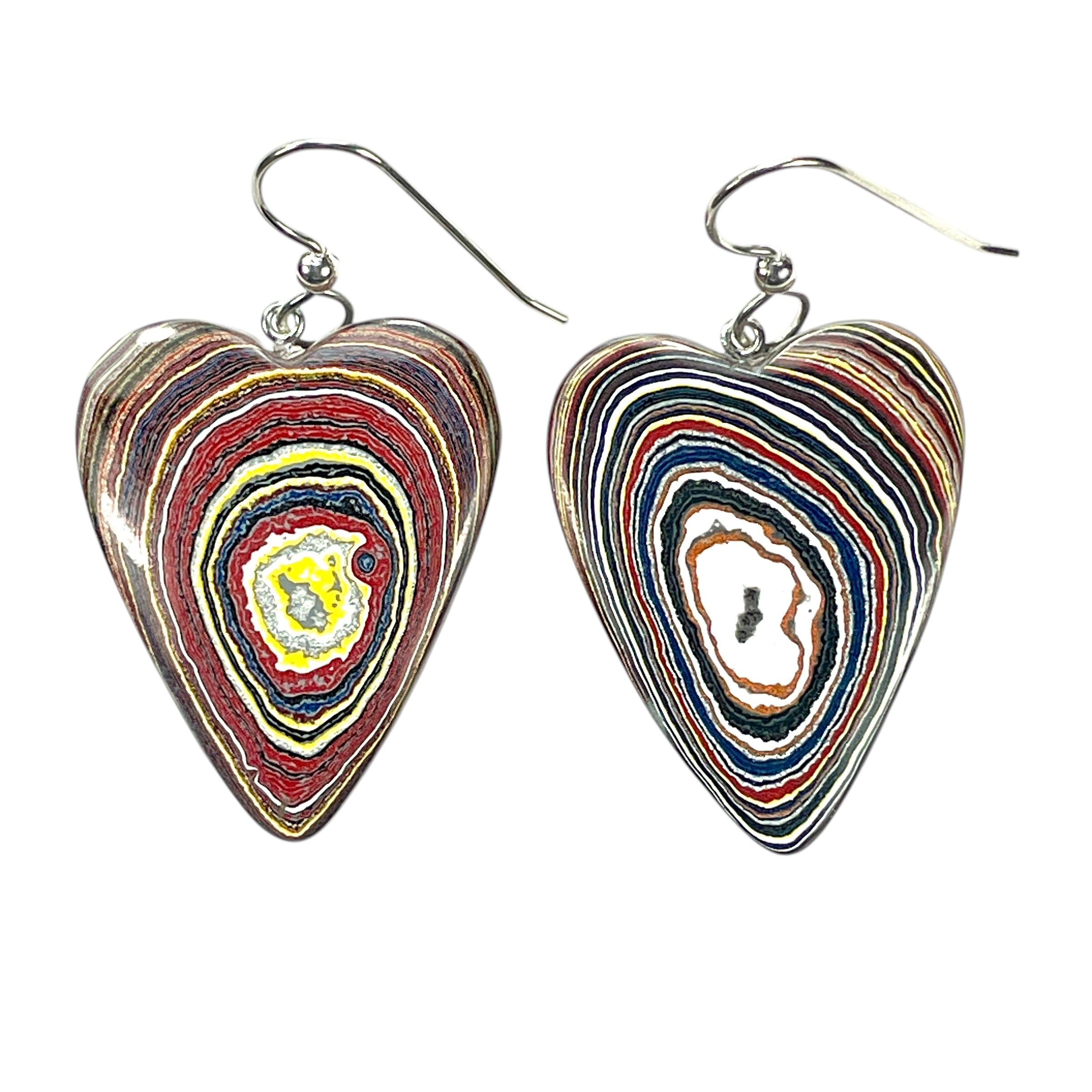 DVH Genuine Corvette Fordite Heart Earrings Sterling French Wires 32x25x5mm (6059) - DVHdesigns