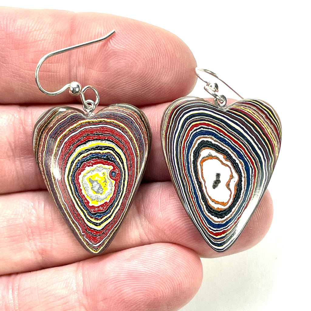DVH Genuine Corvette Fordite Heart Earrings Sterling French Wires 32x25x5mm (6059) - DVHdesigns