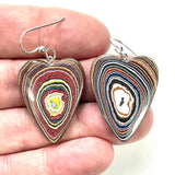 DVH Genuine Corvette Fordite Heart Earrings Sterling French Wires 32x25x5mm (6059)