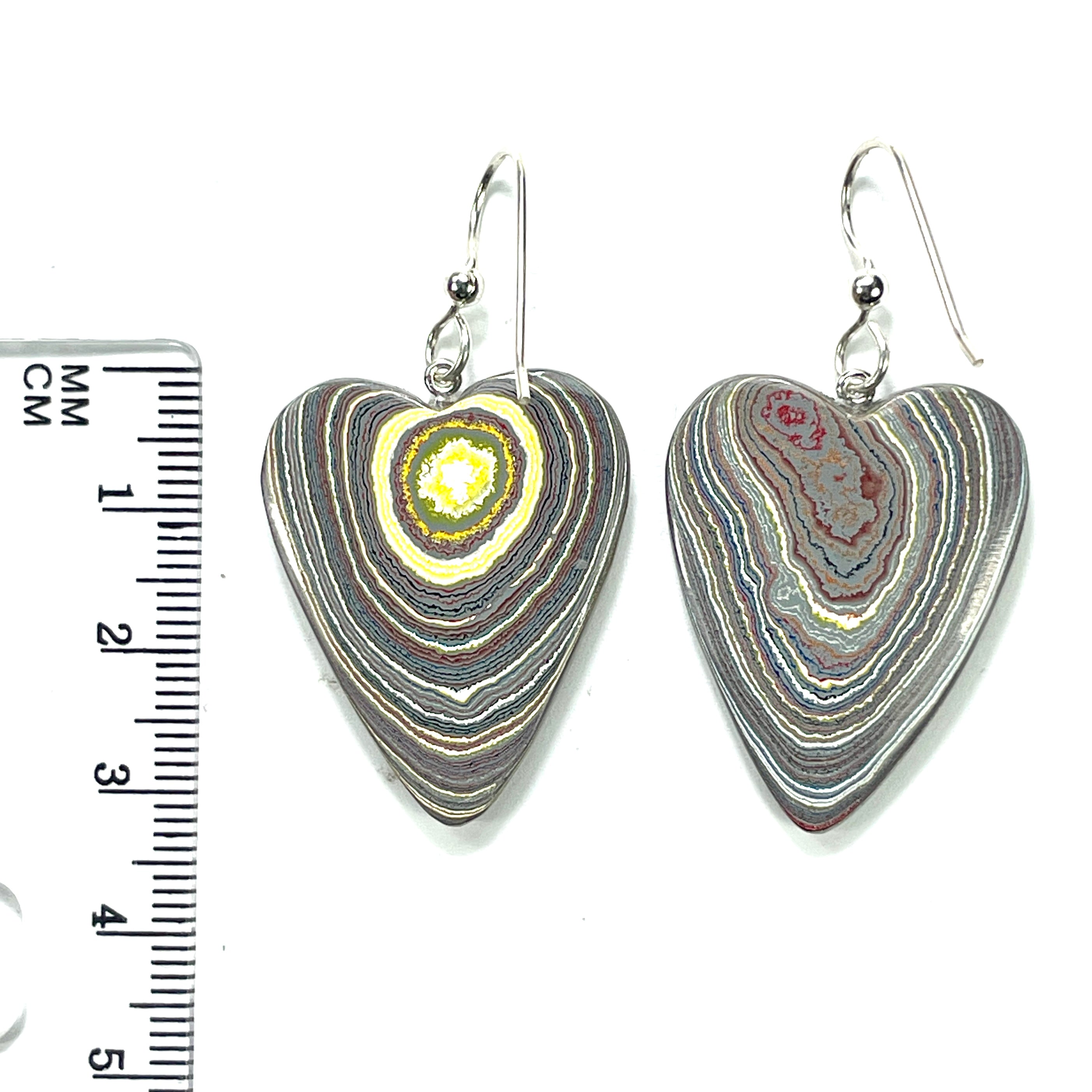 DVH Genuine Corvette Fordite Heart Earrings Sterling French Wires 32x25x5mm (6059) - DVHdesigns