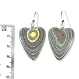 DVH Genuine Corvette Fordite Heart Earrings Sterling French Wires 32x25x5mm (6059)