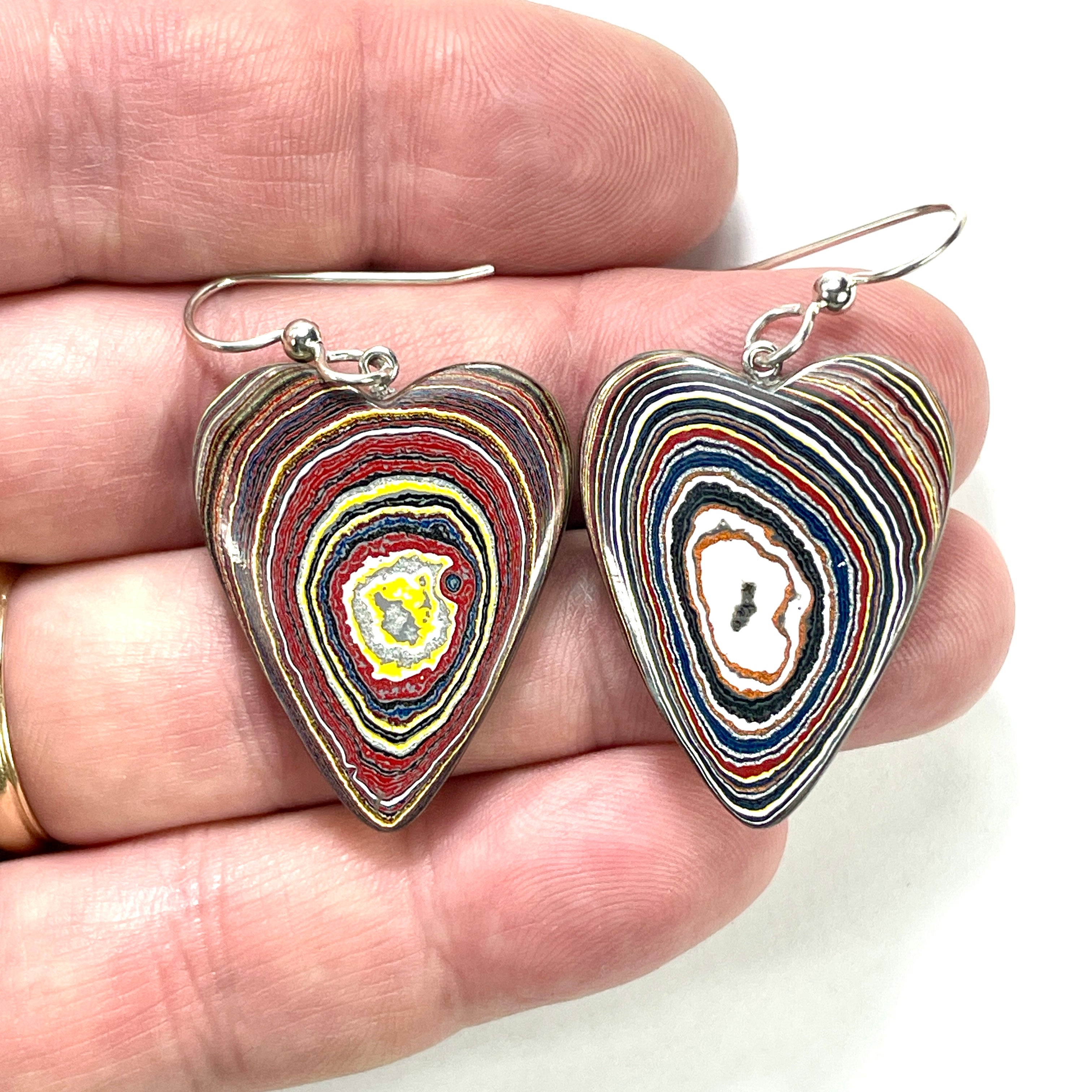 DVH Genuine Corvette Fordite Heart Earrings Sterling French Wires 32x25x5mm (6059) - DVHdesigns