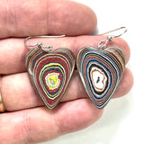 DVH Genuine Corvette Fordite Heart Earrings Sterling French Wires 32x25x5mm (6059)