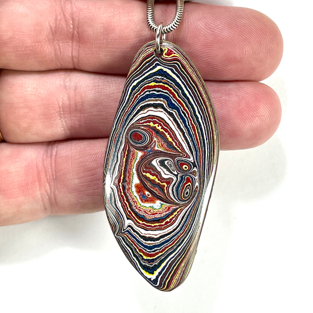 DVH Corvette Fordite Pendant Recycled Car Paint Sterling Bail 57x25x5mm (6061) - DVHdesigns