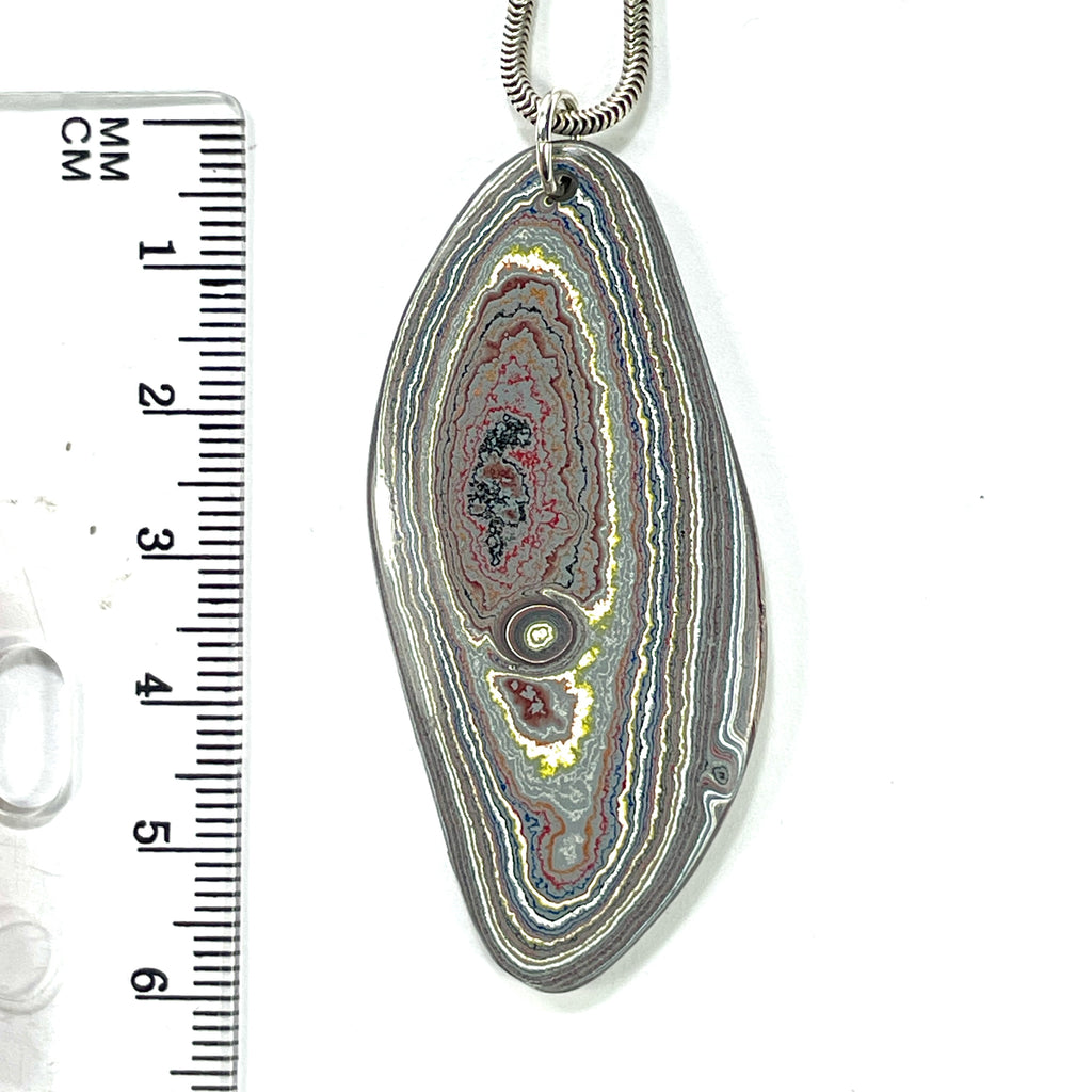 DVH Corvette Fordite Pendant Recycled Car Paint Sterling Bail 57x25x5mm (6061) - DVHdesigns