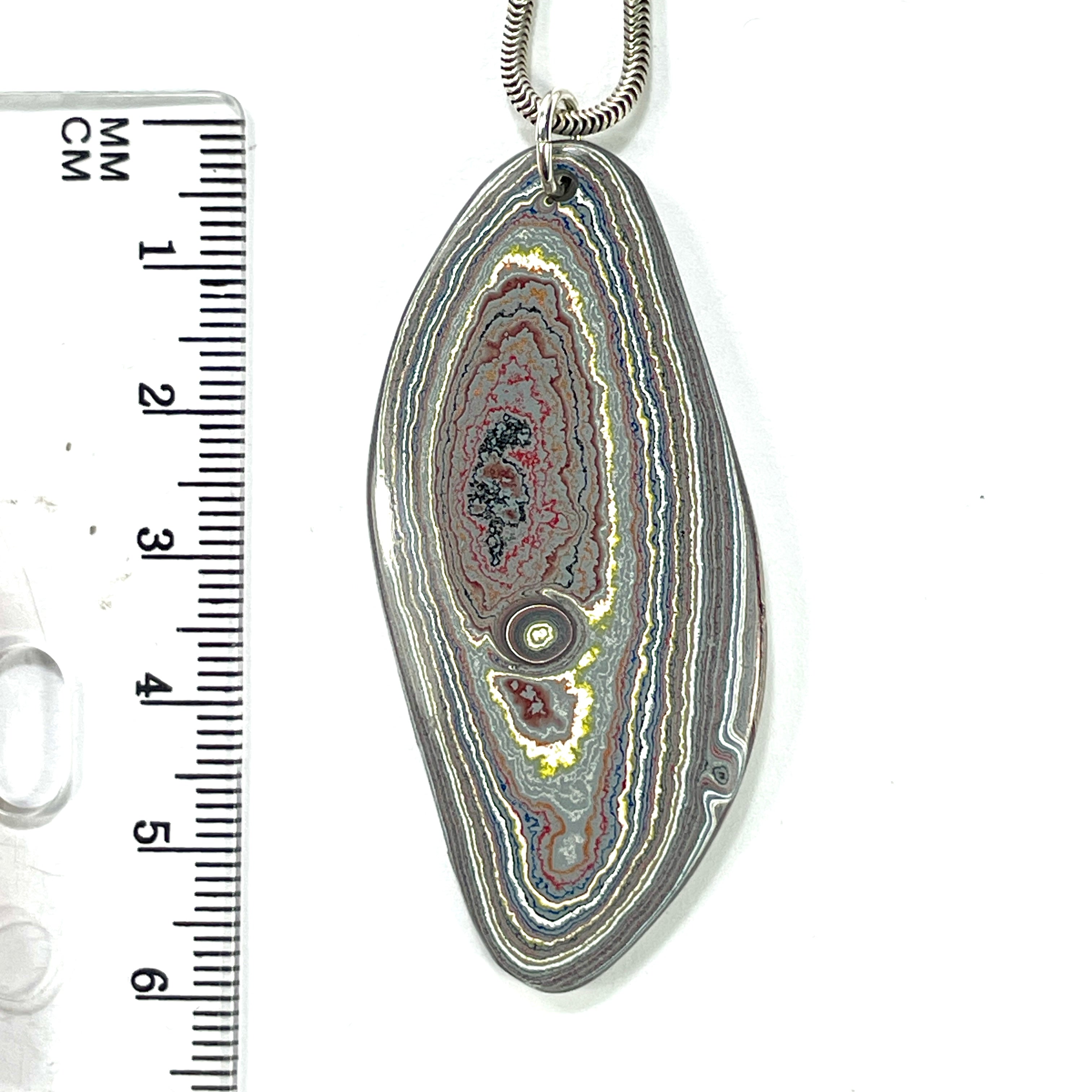DVH Corvette Fordite Pendant Recycled Car Paint Sterling Bail 57x25x5mm (6061) - DVHdesigns