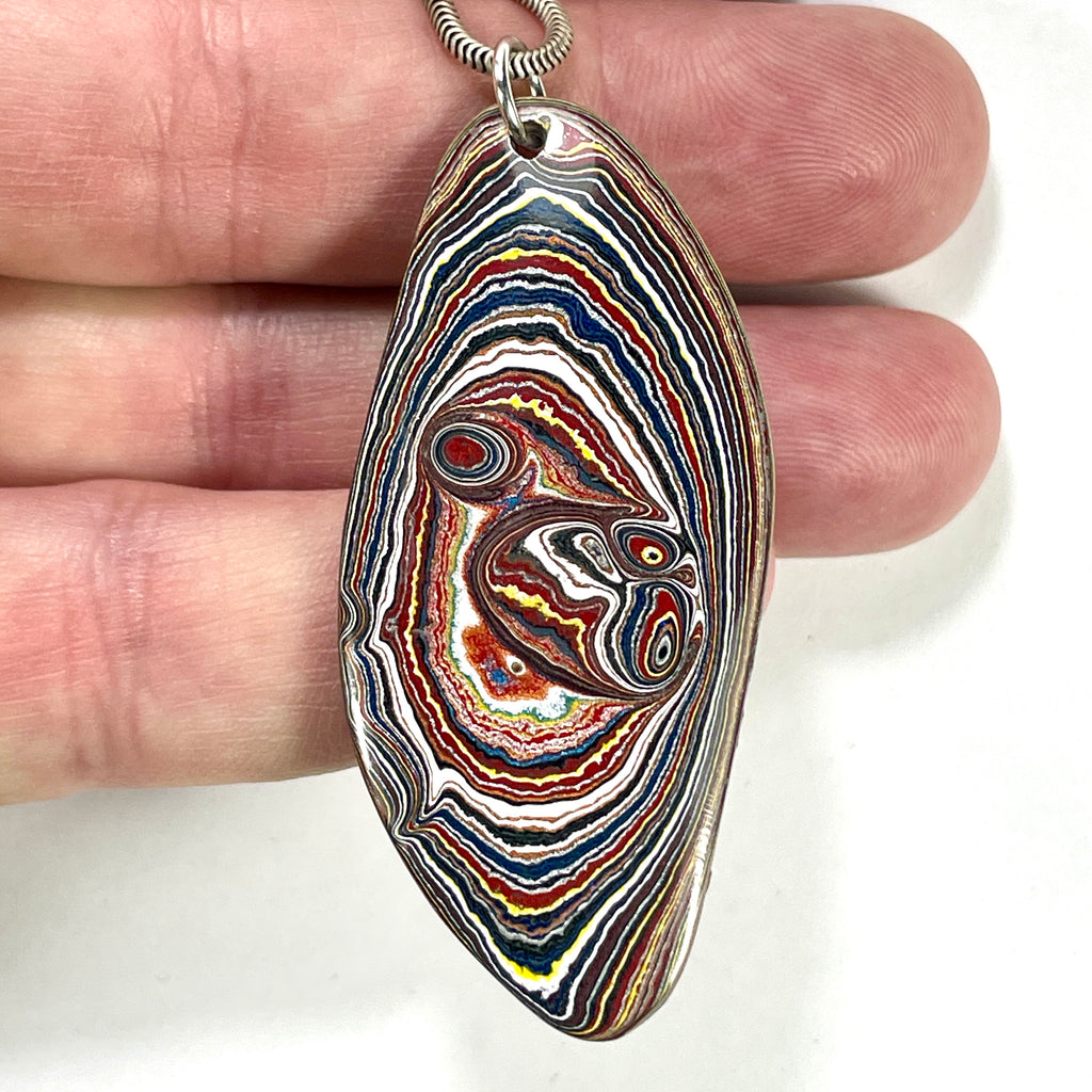 DVH Corvette Fordite Pendant Recycled Car Paint Sterling Bail 57x25x5mm (6061) - DVHdesigns
