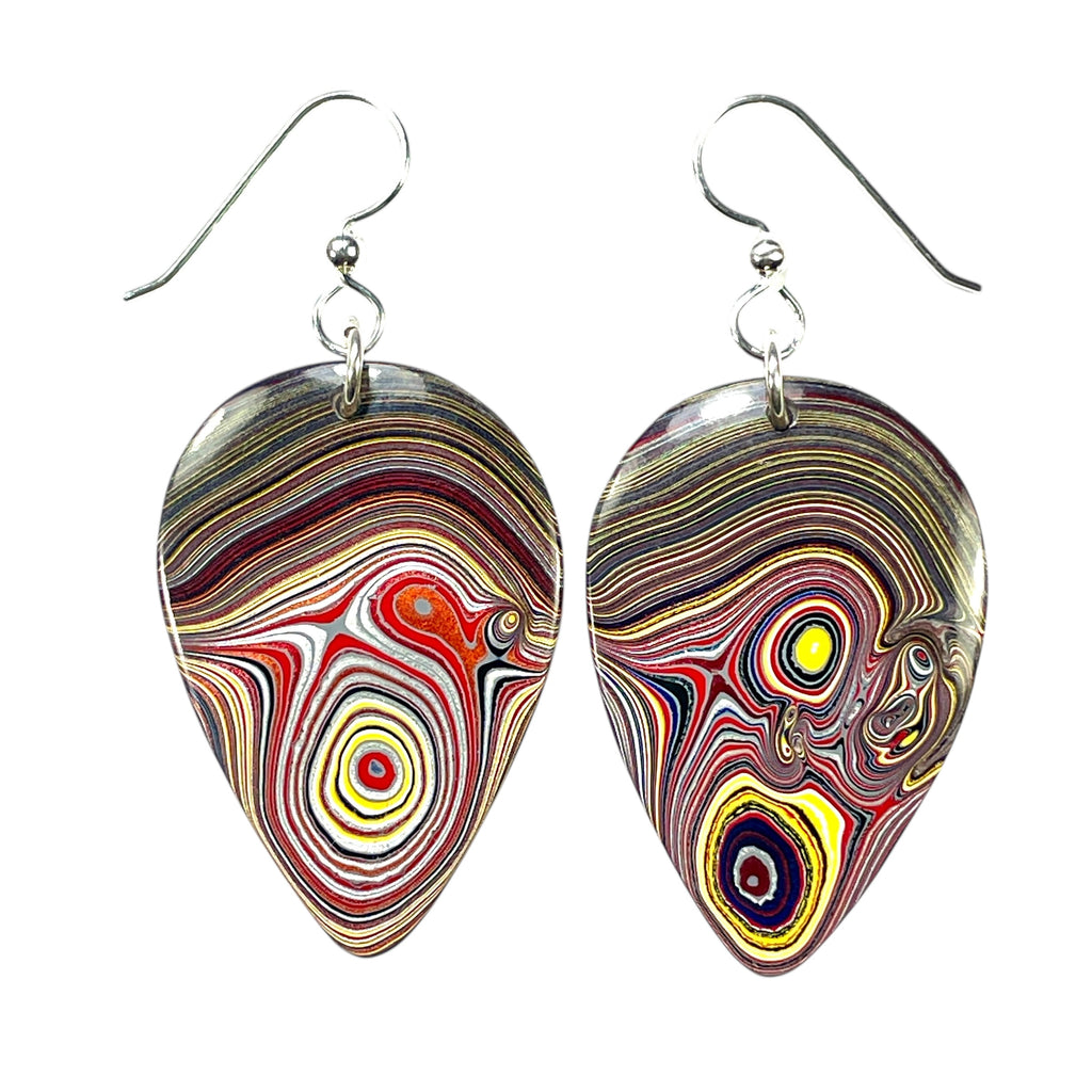 DVH Genuine Corvette Fordite Earring & Pendant Suite Sterling Silver 36x24x5mm (6099)