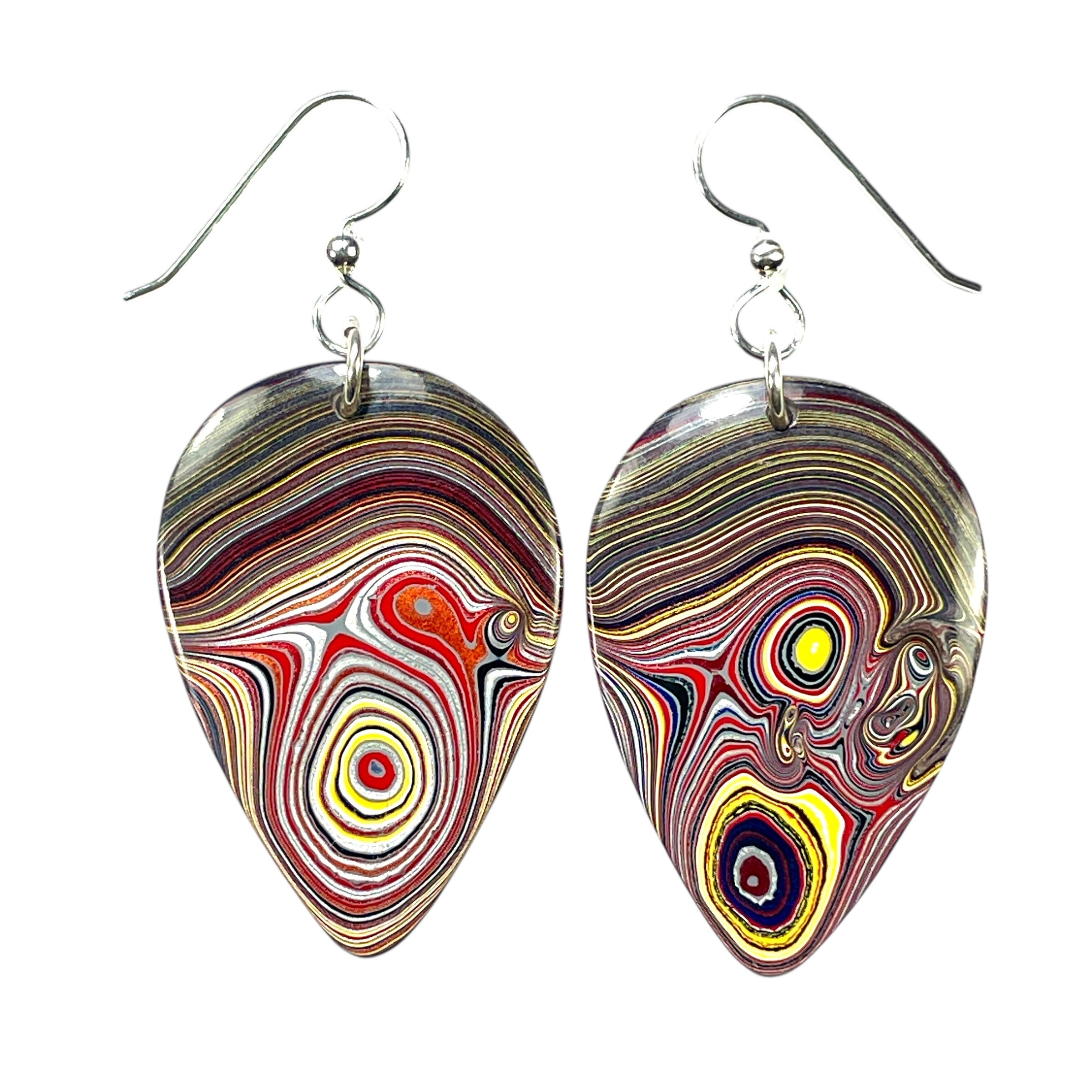 DVH Genuine Corvette Fordite Earring & Pendant Suite Sterling Silver 36x24x5mm (6099)