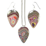 DVH Genuine Corvette Fordite Earring & Pendant Suite Sterling Silver 36x24x5mm (6099)