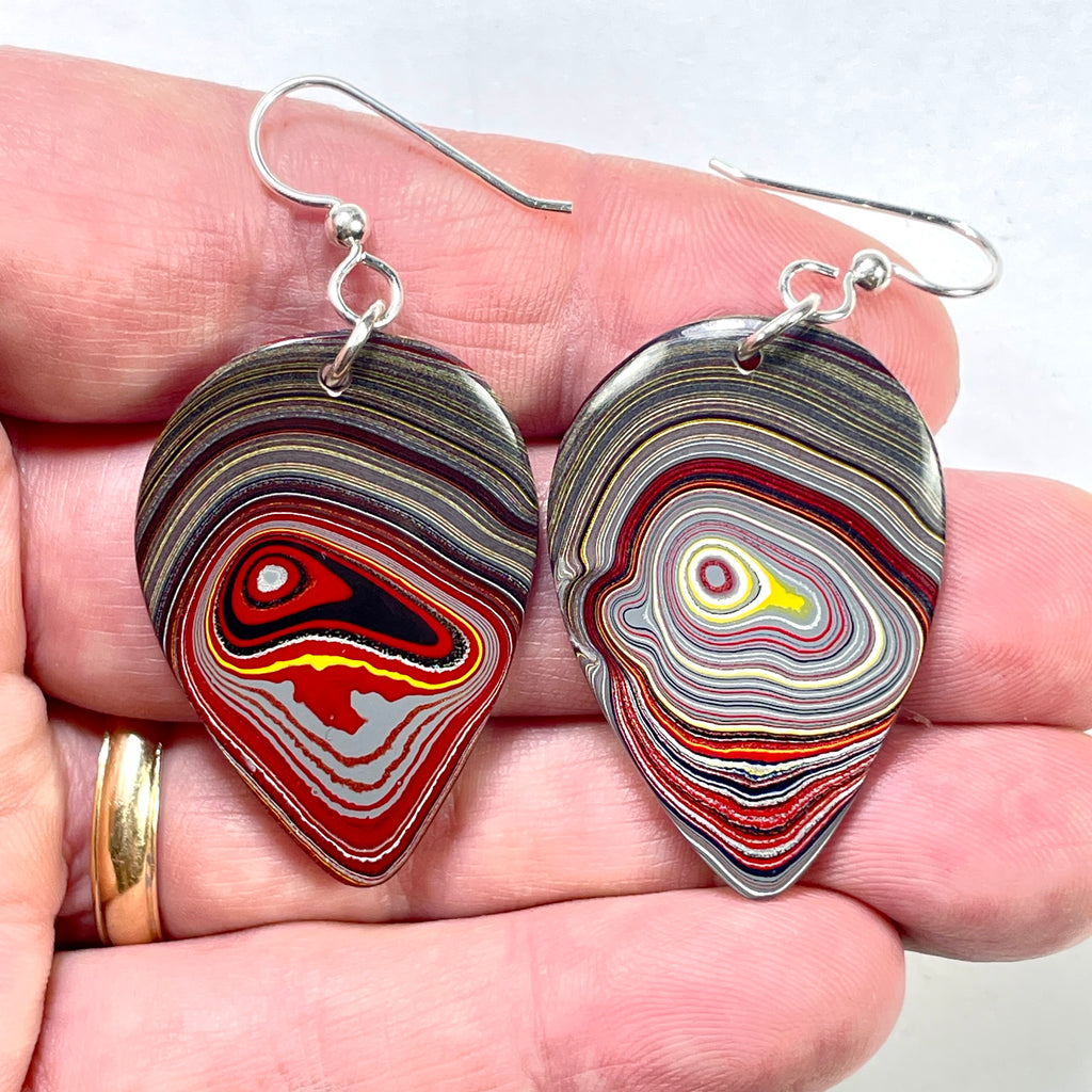 DVH Genuine Corvette Fordite Earring & Pendant Suite Sterling Silver 36x24x5mm (6099)