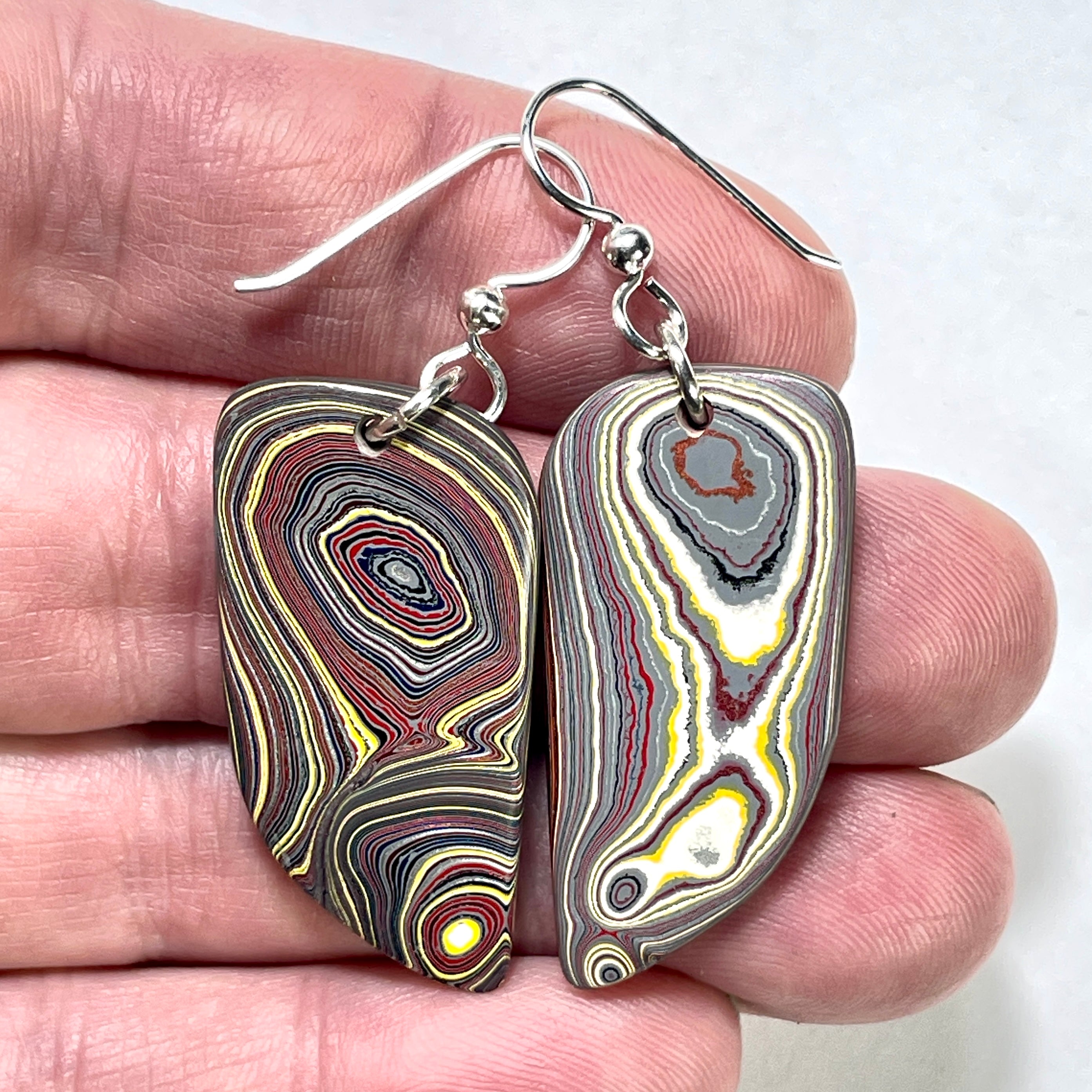 DVH Genuine Corvette Fordite Earrings Sterling French Wires 38x18x4mm (6100)