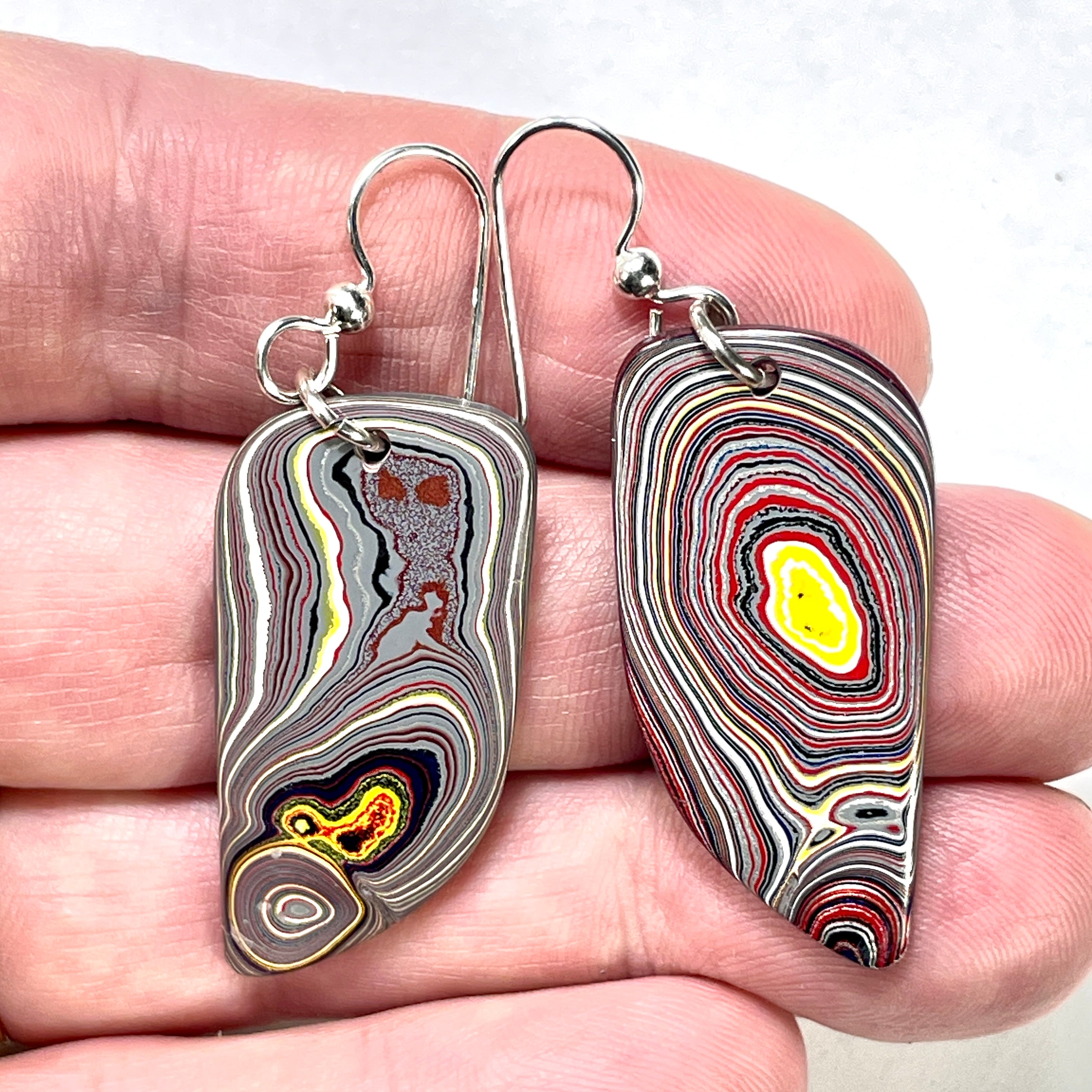 DVH Genuine Corvette Fordite Earrings Sterling French Wires 38x18x4mm (6100)