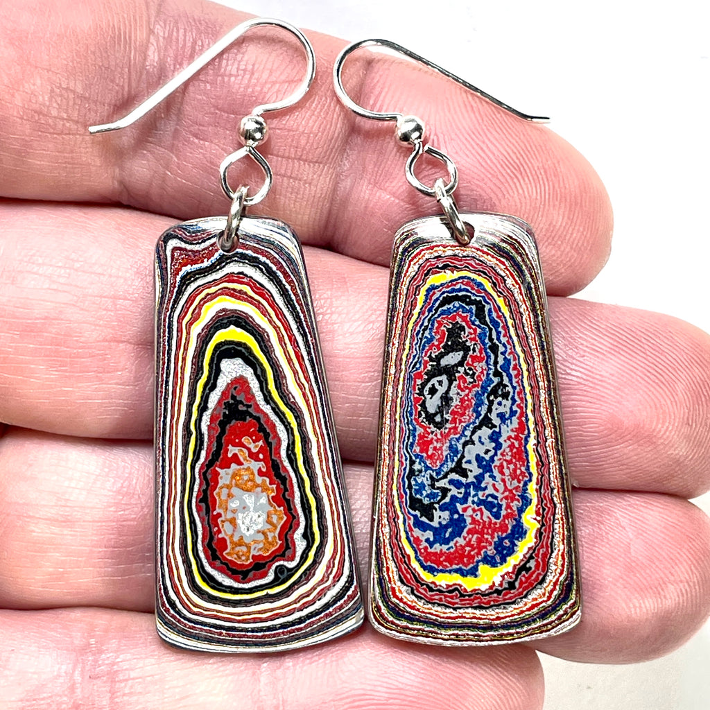 DVH Genuine Corvette Fordite Earrings Sterling French Wires 40x20x3mm (6102)