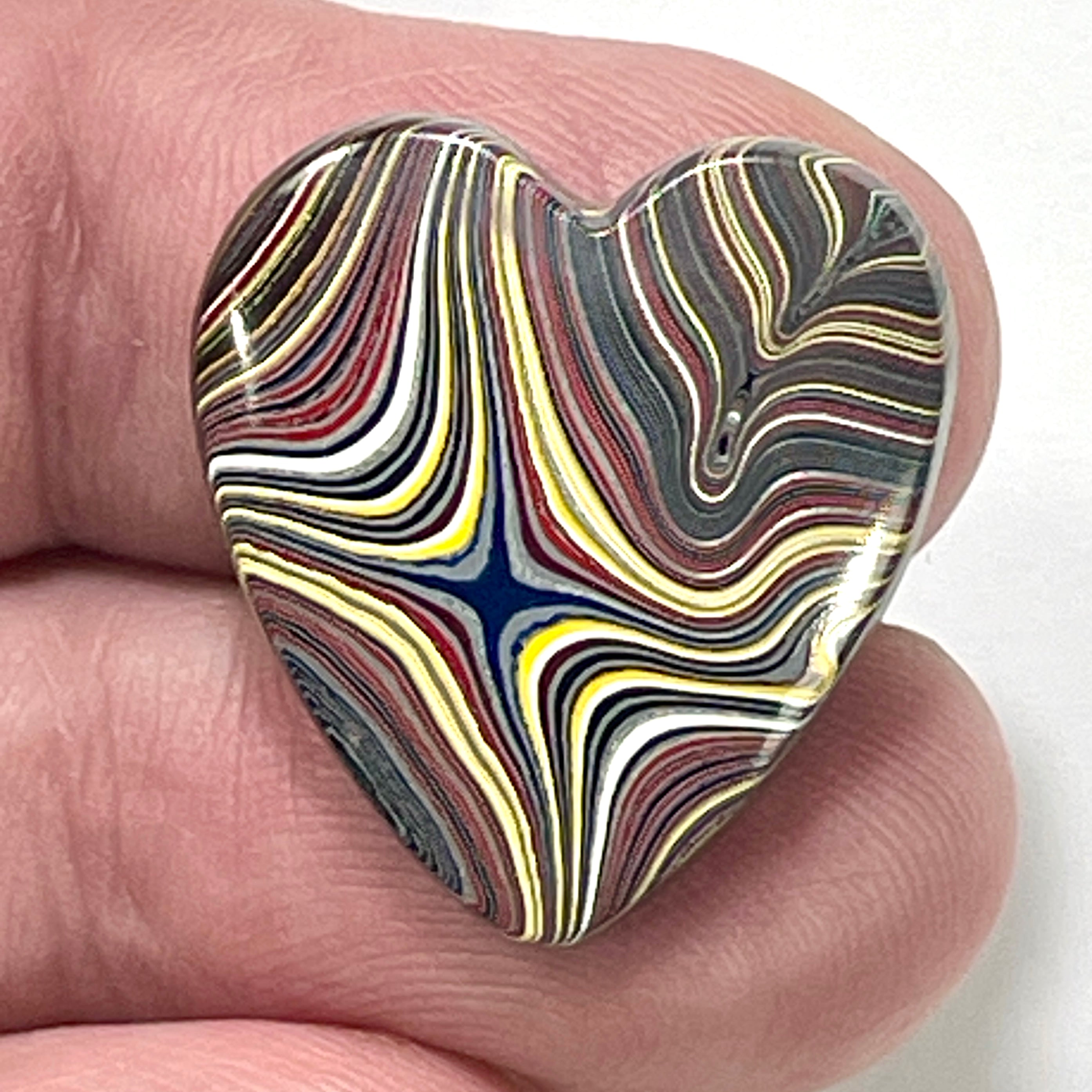 DVH Corvette Fordite Heart Cabochon Bowling Green Ass. Car Paint 24x22x4mm (6367) - DVHdesigns