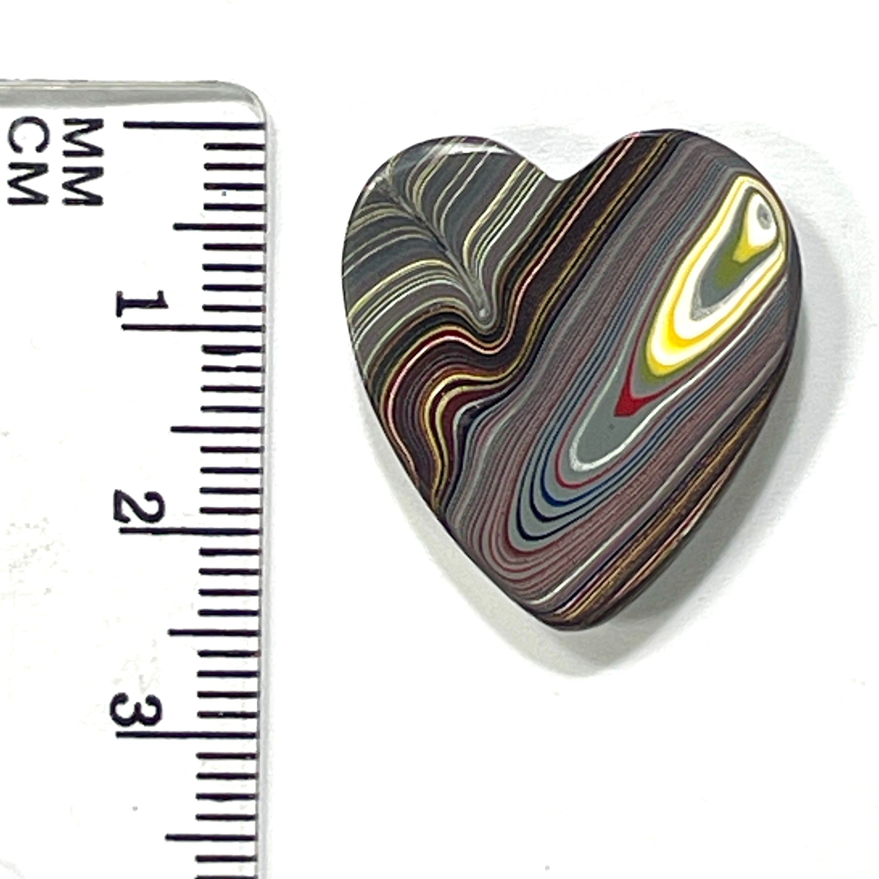 DVH Corvette Fordite Heart Cabochon Bowling Green Ass. Car Paint 24x22x4mm (6367) - DVHdesigns