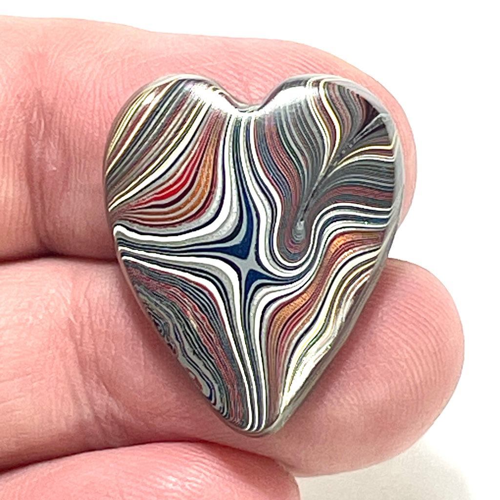 DVH Corvette Fordite Heart Cabochon Bowling Green Ass. 26x22x5mm (6368) - DVHdesigns