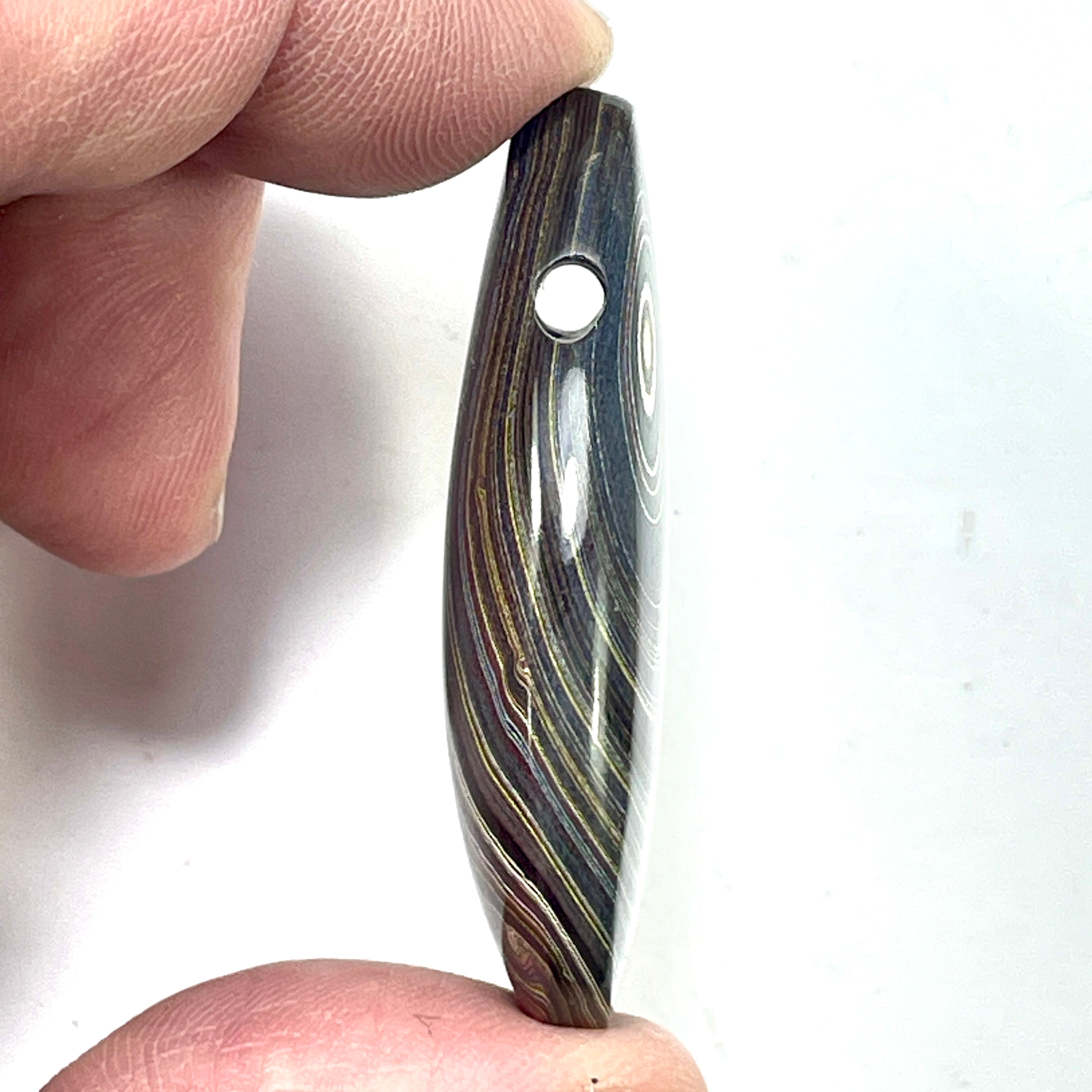 DVH Chatoyant Corvette Fordite Bead Pendant Bowling Green Ass. 47x28x11mm (6377) - DVHdesigns