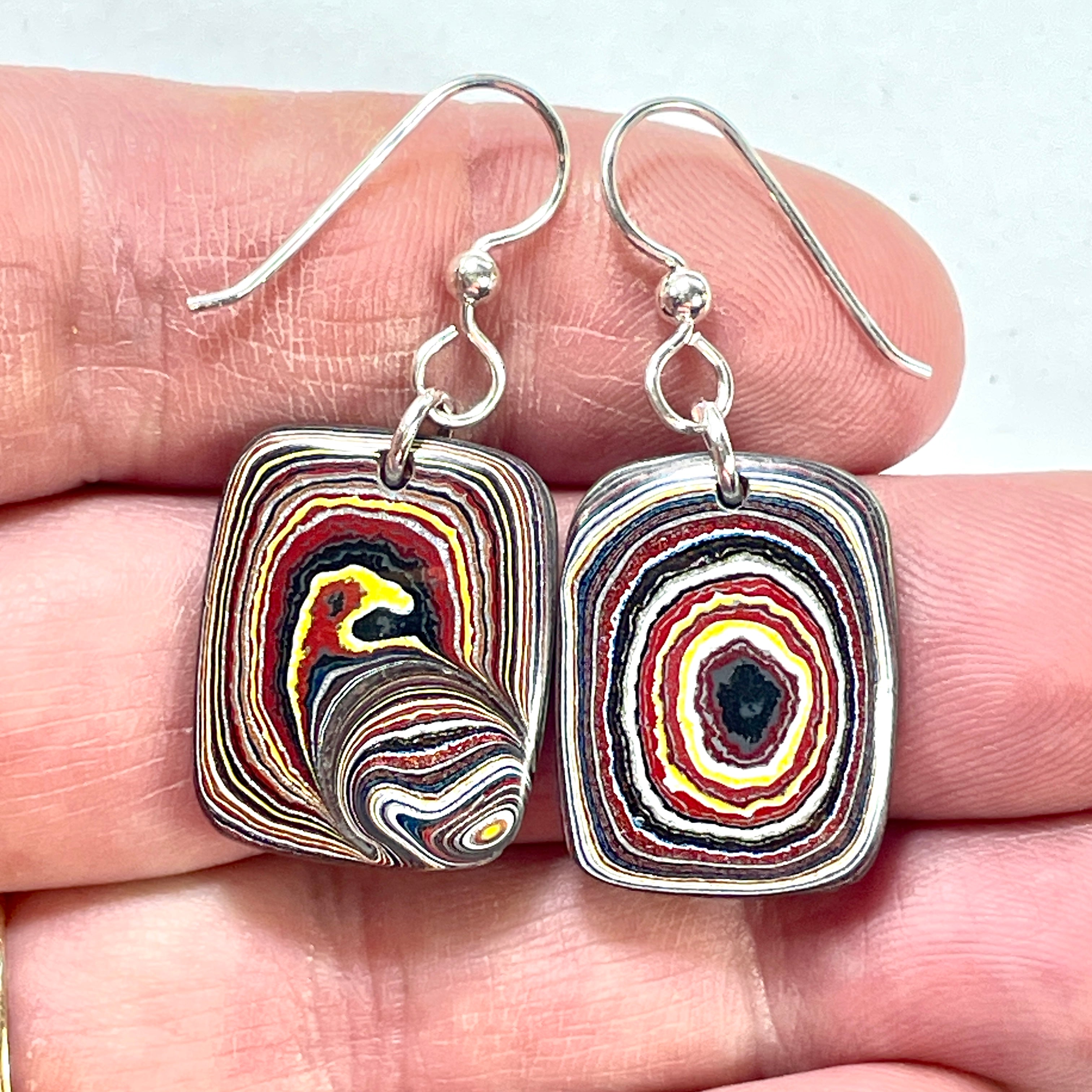 DVH Genuine Corvette Fordite Earrings Sterling French Wires 22x18x4mm (6534) - DVHdesigns