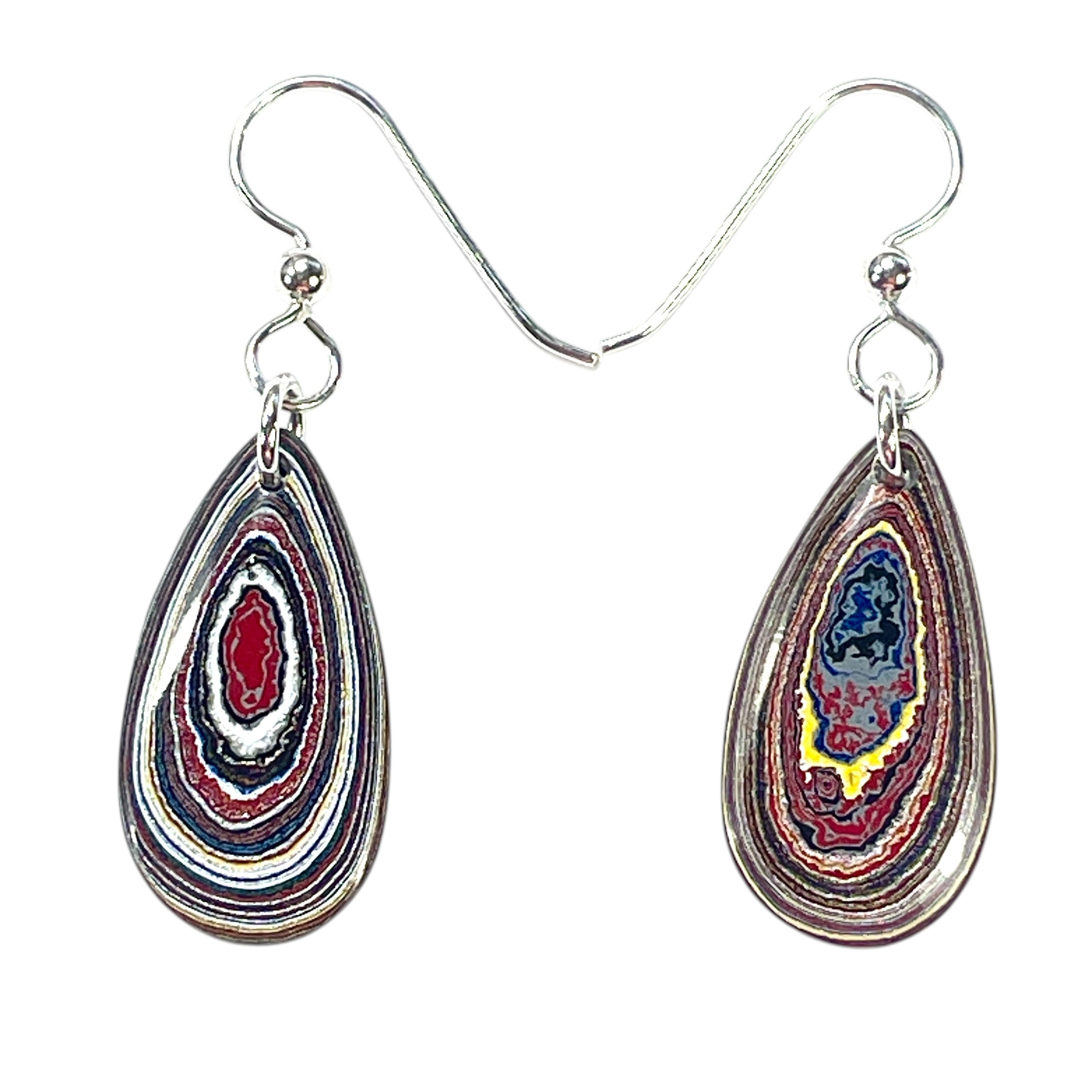 DVH Genuine Corvette Fordite Earrings Sterling French Wires 26x13x4mm (6535) - DVHdesigns