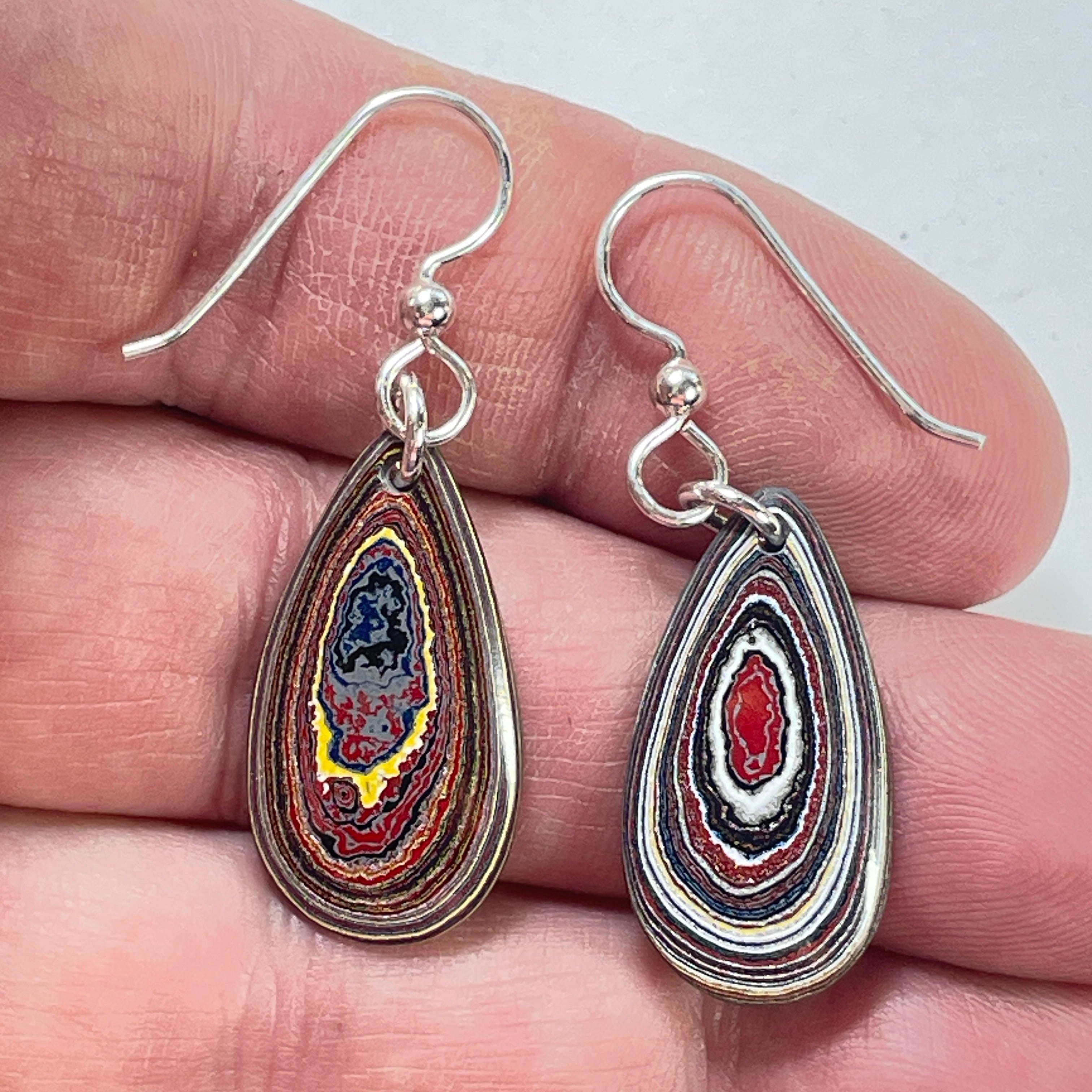 DVH Genuine Corvette Fordite Earrings Sterling French Wires 26x13x4mm (6535) - DVHdesigns