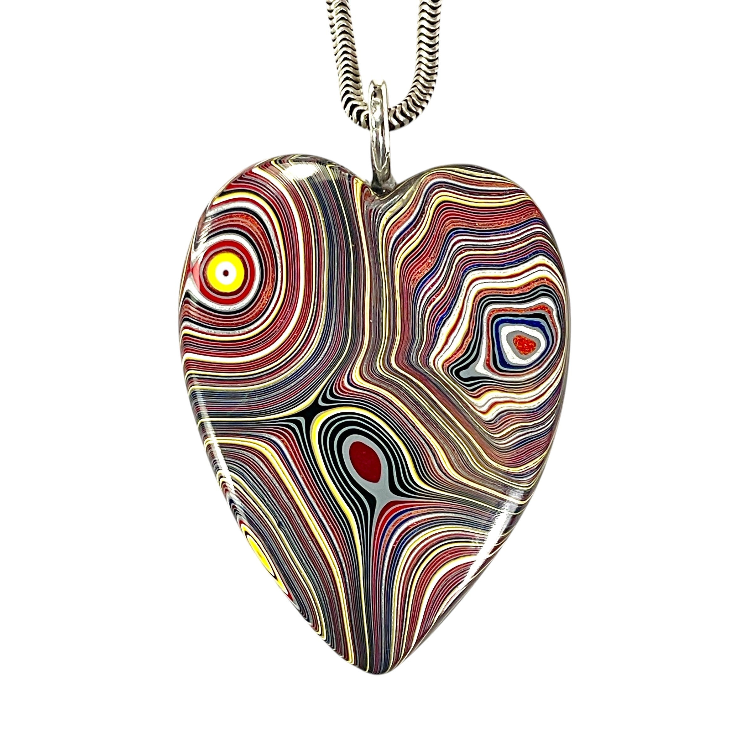 DVH Corvette Fordite Heart Pendant Necklace Bowling Green Ass. 37x29x6mm (6730)
