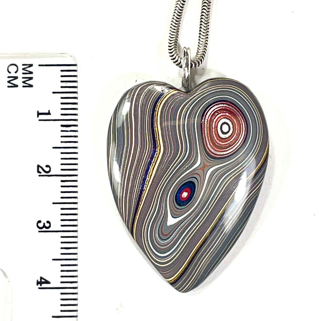 DVH Corvette Fordite Heart Pendant Necklace Bowling Green Ass. 37x29x6mm (6730)