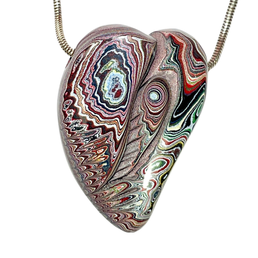 DVH Genuine Corvette Fordite Heart Bead Pendant 30x42x15mm (6974)