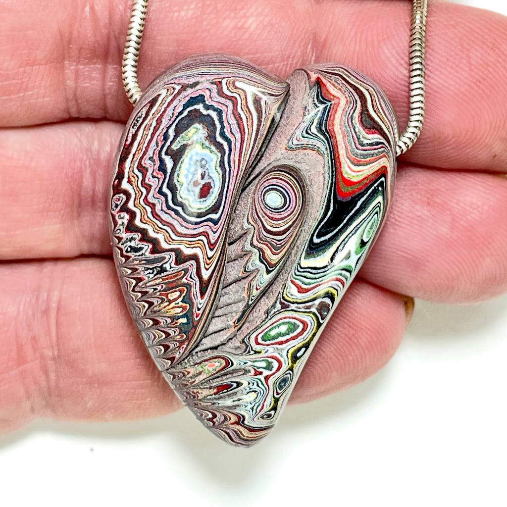 DVH Genuine Corvette Fordite Heart Bead Pendant 30x42x15mm (6974)
