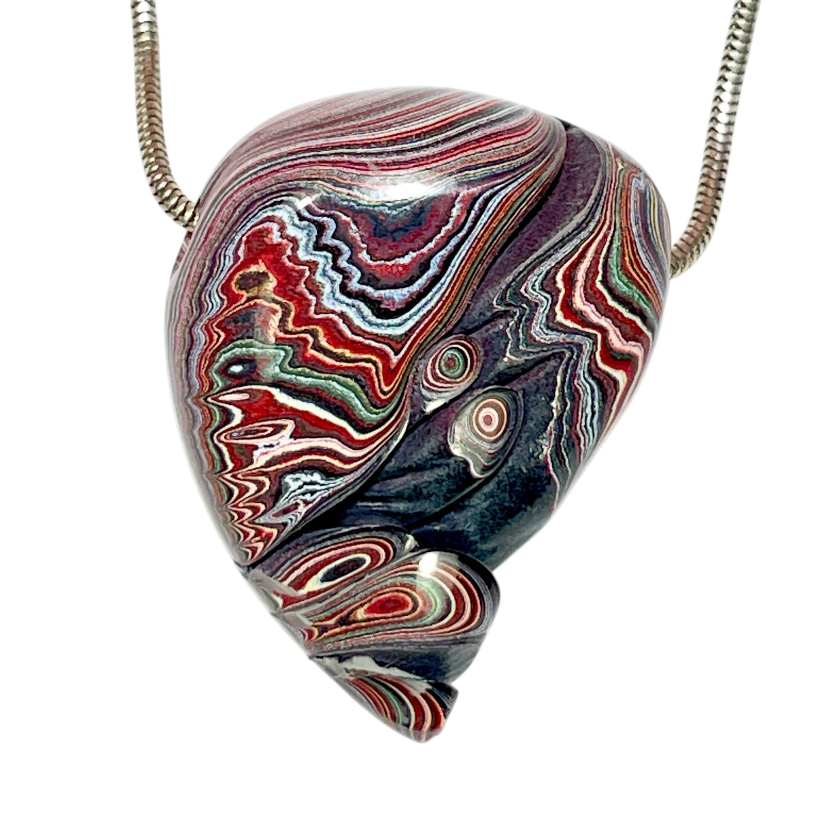 DVH Genuine Corvette Fordite Heart Bead Pendant 30x39x17mm (6975)