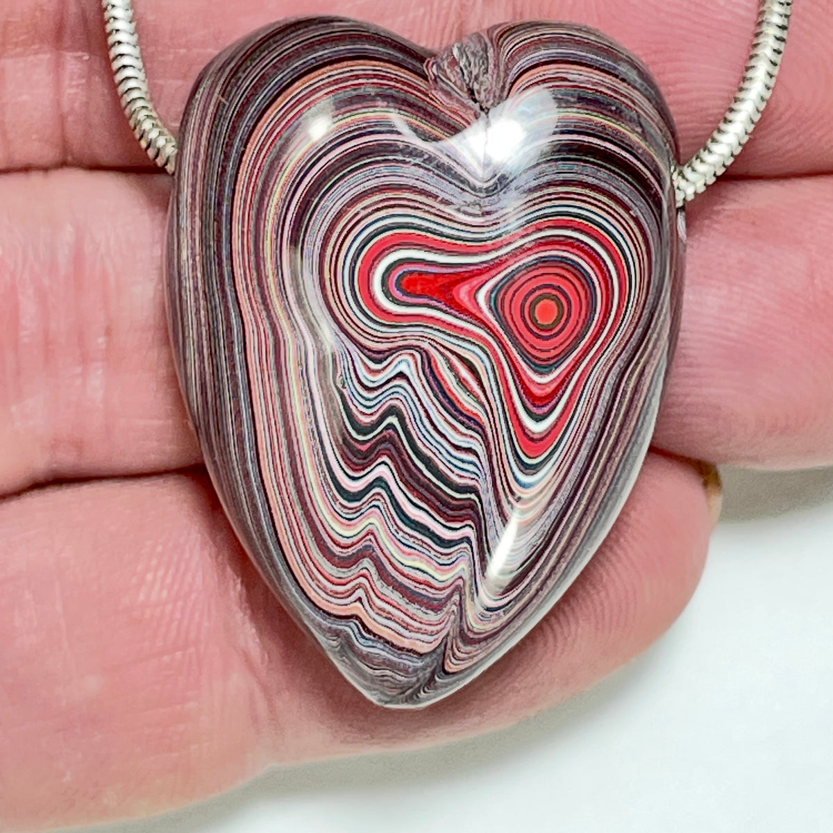 DVH Genuine Corvette Fordite Heart Bead Pendant 26x35x16mm (6976)
