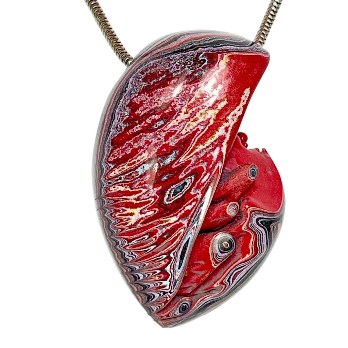 DVH Genuine Corvette Fordite Heart Bead Pendant 30x40x17mm (6977)