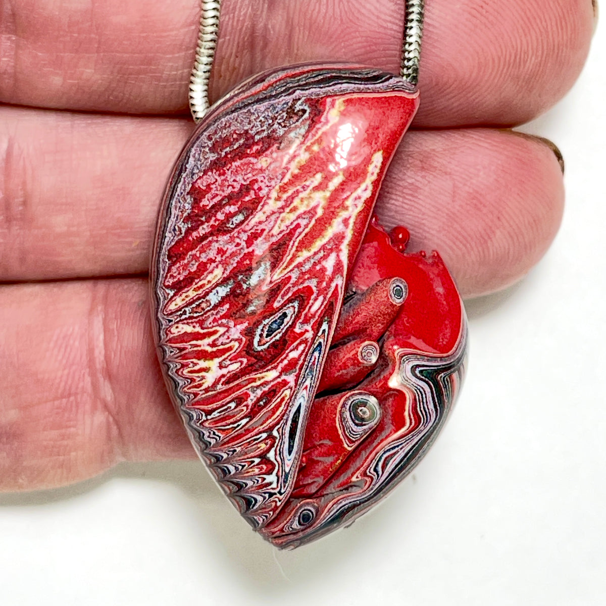 DVH Genuine Corvette Fordite Heart Bead Pendant 30x40x17mm (6977)