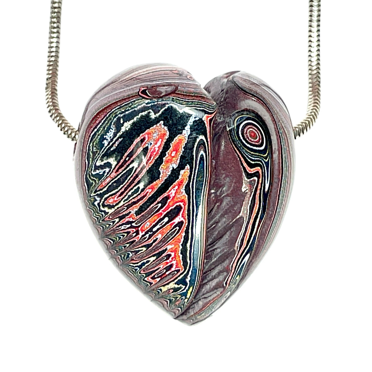 DVH Genuine Corvette Fordite Heart Bead Pendant 33x29x20mm (6978)