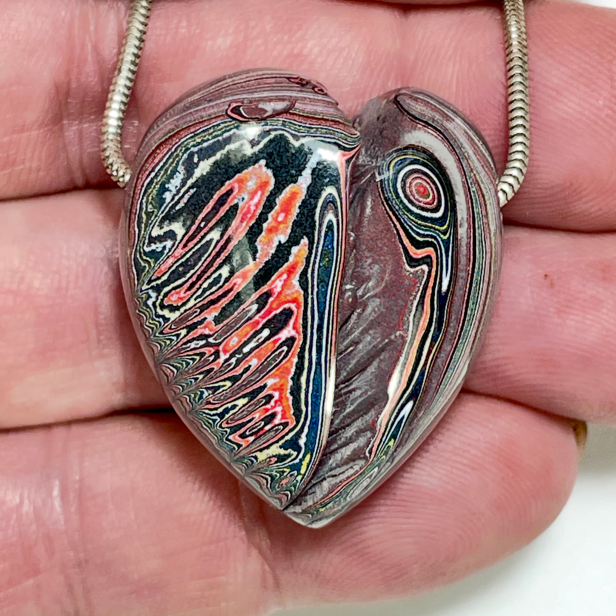 DVH Genuine Corvette Fordite Heart Bead Pendant 33x29x20mm (6978)