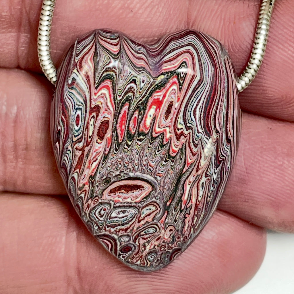 DVH Corvette Fordite Heart Bead Pendant 32x24x12mm Bowling Green KY Ass. (7008)