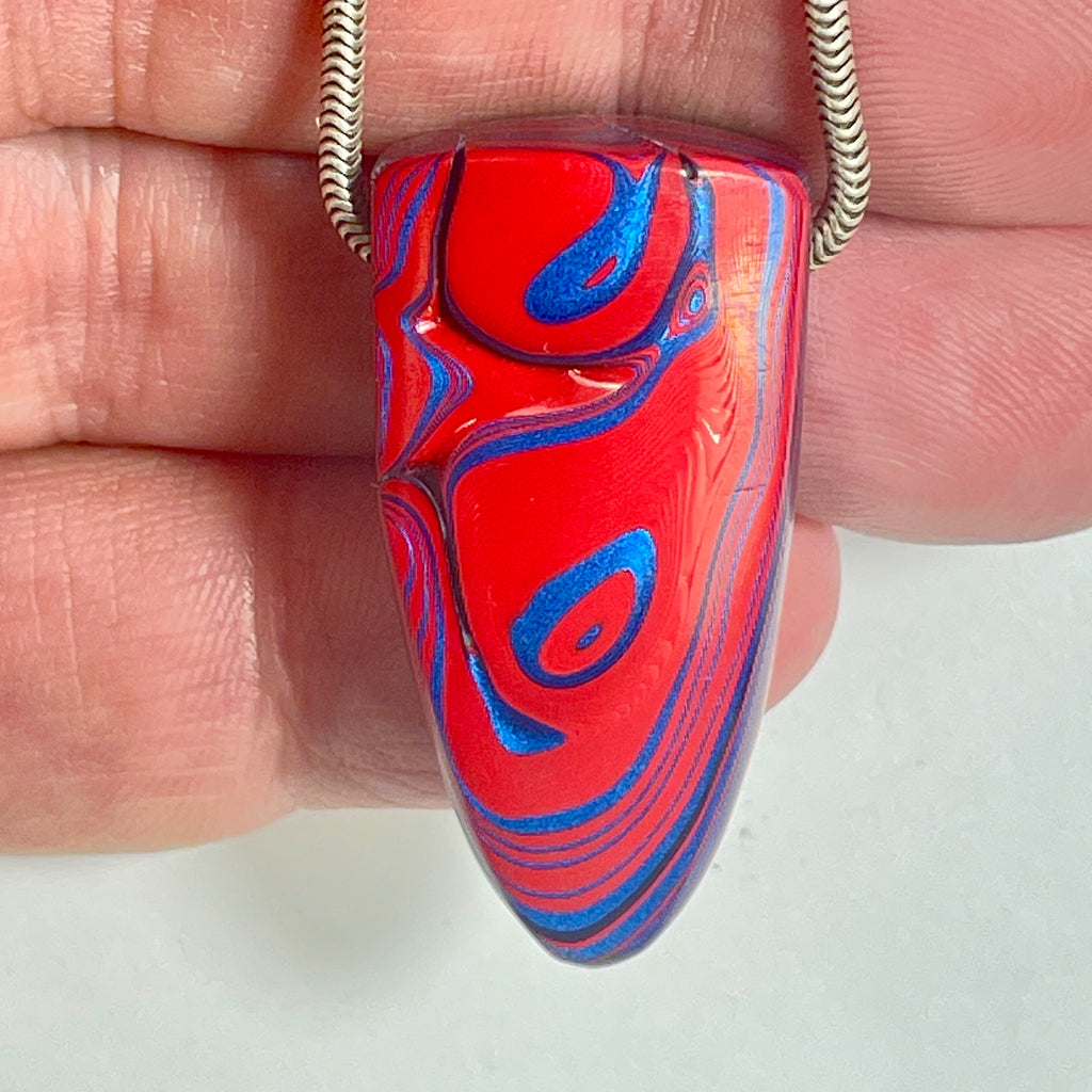 DVH JpGldtr Fordite Shield Bead Pendant Toledo Assembly 36x18x12mm (6589) - DVHdesigns