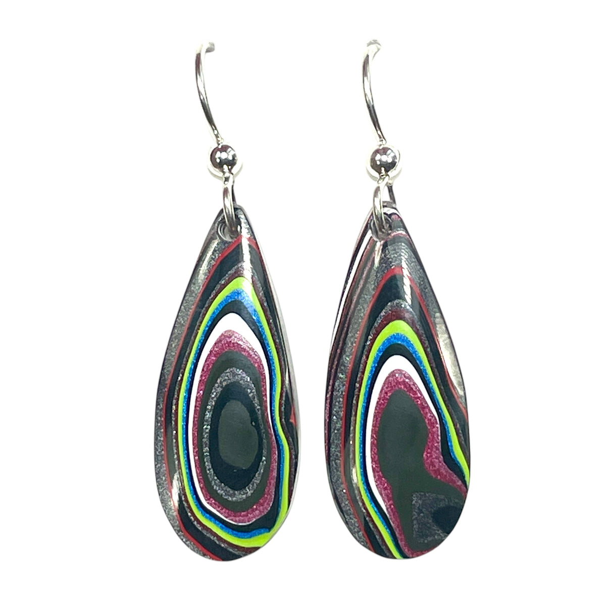 DVH Genuine Jeep Fordite Sterling Dangle Earrings Toledo 29x12x4mm (6926)