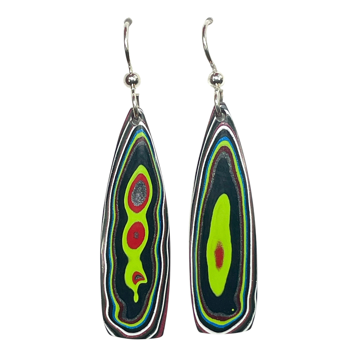 DVH Genuine Jeep Fordite Sterling Dangle Earrings Toledo 38x10x4mm (6927)