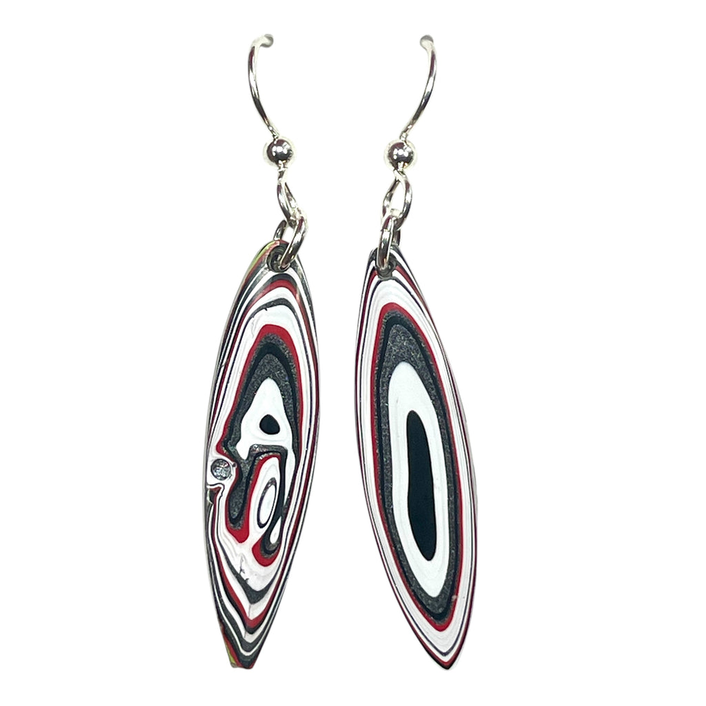 DVH Genuine Jeep Fordite Sterling Dangle Earrings Toledo 35x10x4mm (6928)