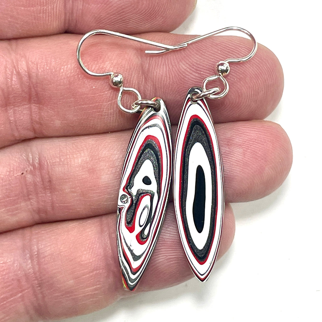 DVH Genuine Jeep Fordite Sterling Dangle Earrings Toledo 35x10x4mm (6928)