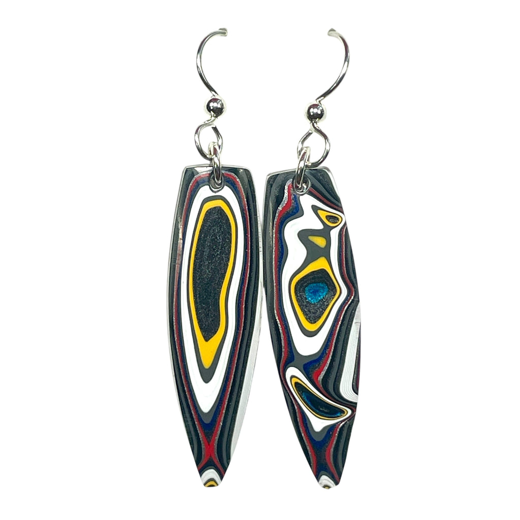 DVH Genuine Jeep Fordite Sterling Dangle Earrings Toledo 42x12x4mm (6930)