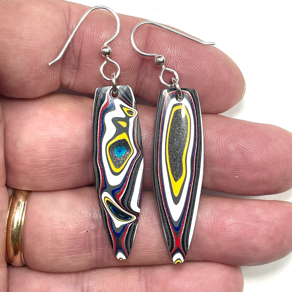 DVH Genuine Jeep Fordite Sterling Dangle Earrings Toledo 42x12x4mm (6930)