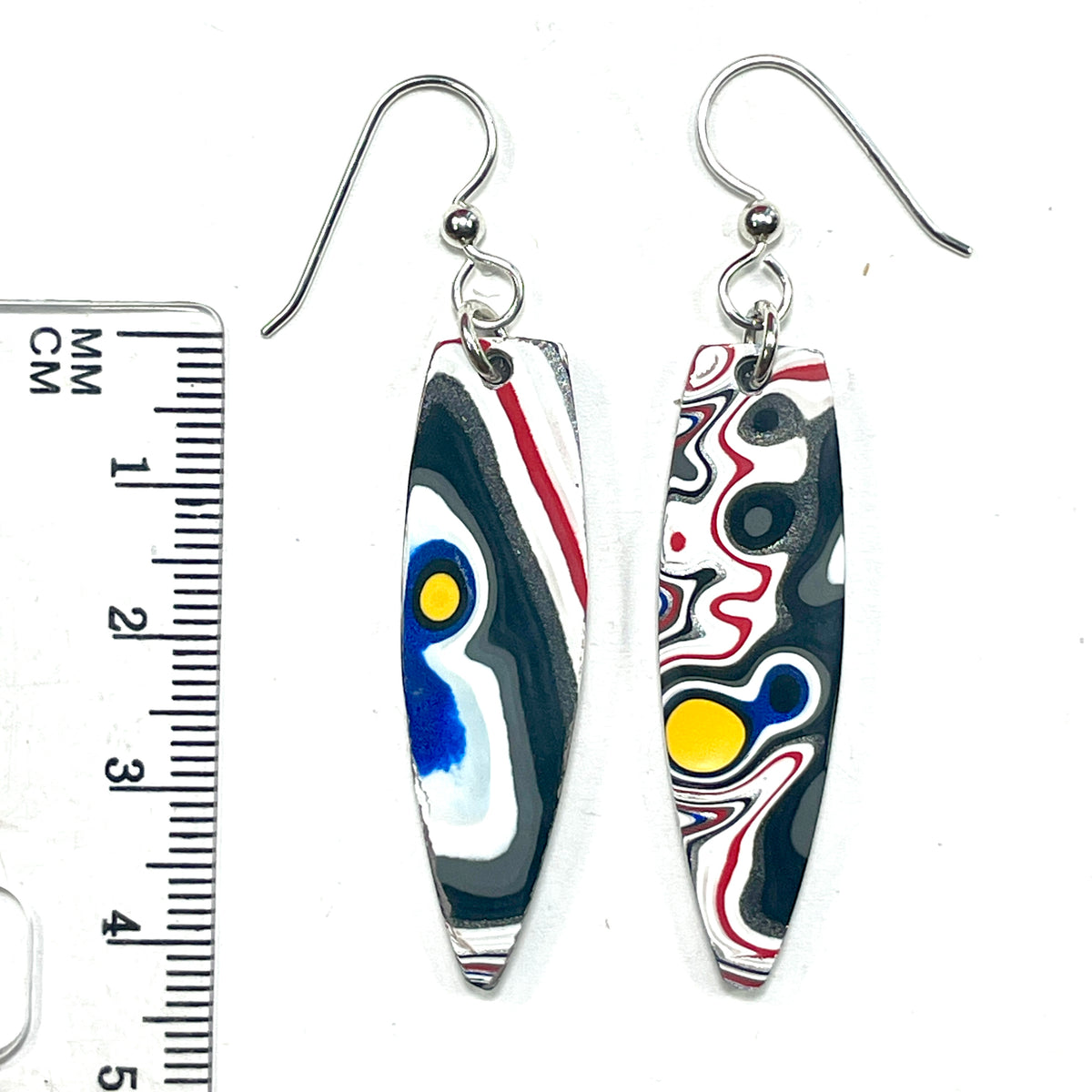 DVH Genuine Jeep Fordite Sterling Dangle Earrings Toledo 42x12x4mm (6930)