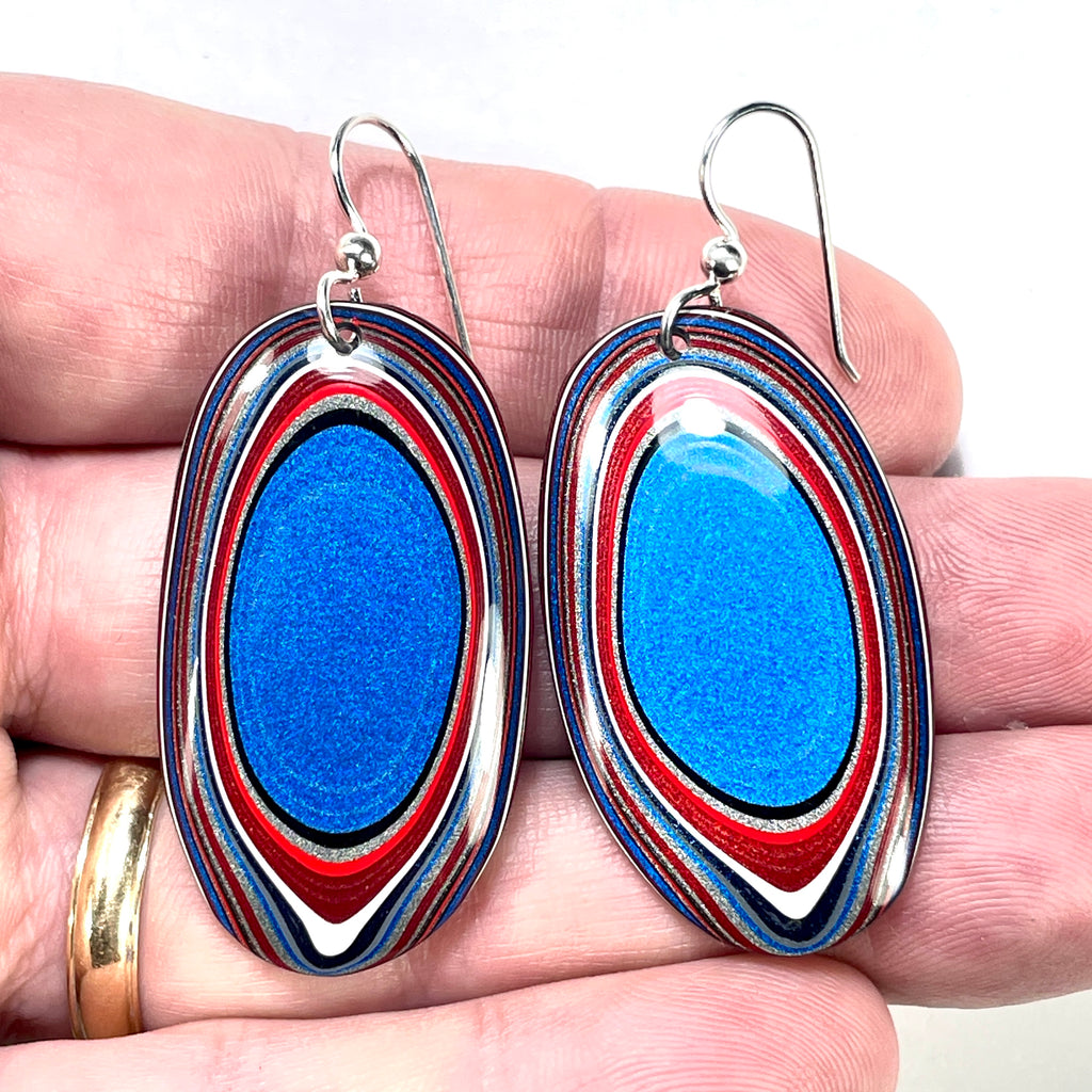 DVH Ford F150 Truck Fordite Earrings KC Assembly 40x23x4mm Sterling Silver (6104)