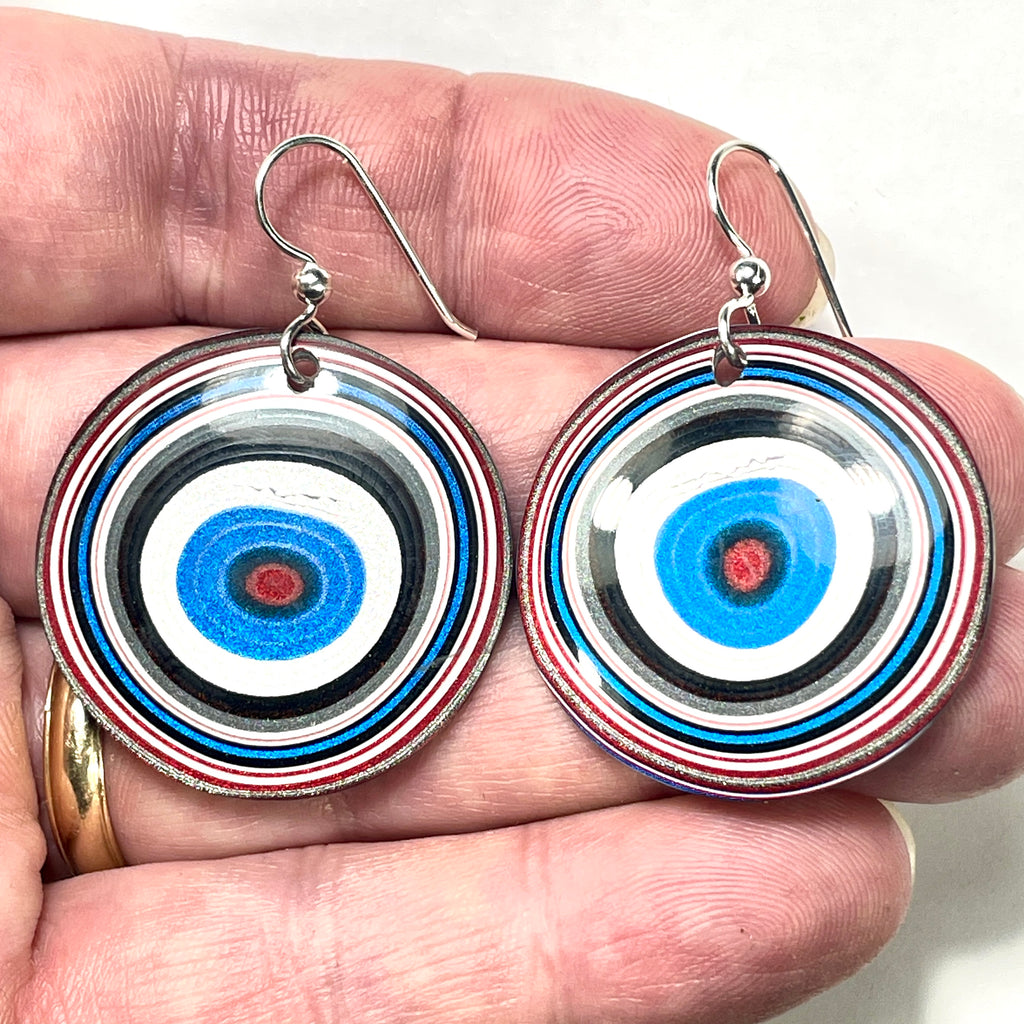 DVH Fordite Earrings Ford F150 Truck KC Assembly 33mm Rd Sterling (6137)