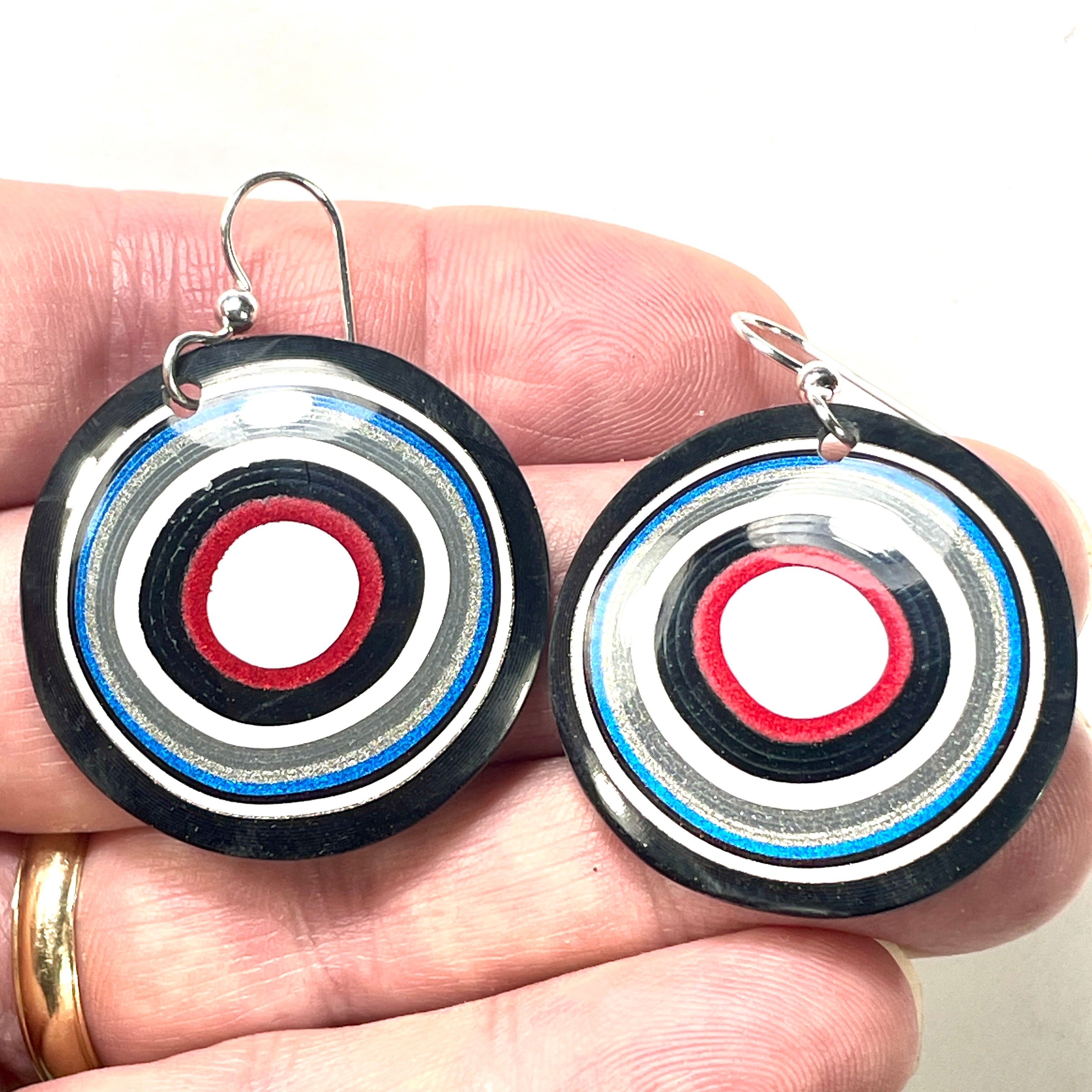 DVH Fordite Earrings Ford F150 Truck KC Assembly 33mm Rd Sterling (6138) - DVHdesigns