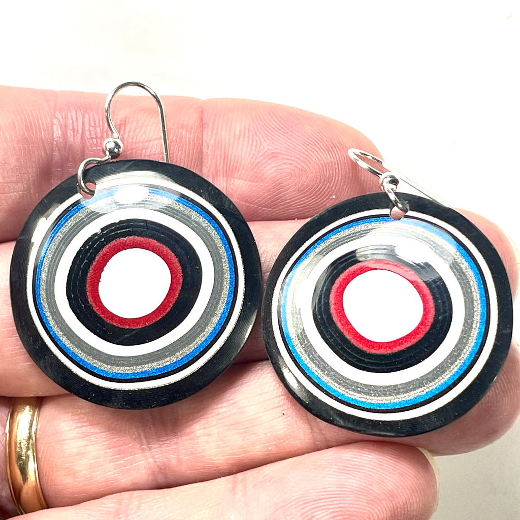 DVH Fordite Earrings Ford F150 Truck KC Assembly 33mm Rd Sterling (6138)